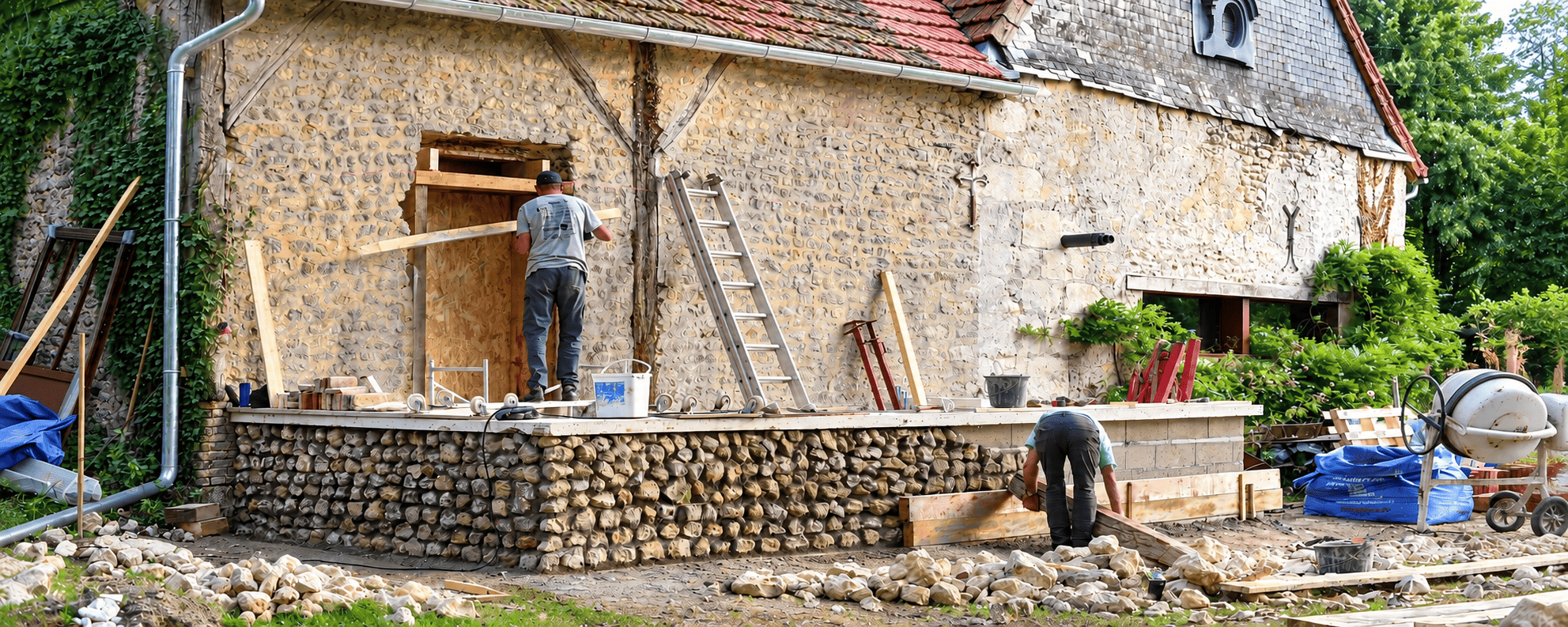 Préparation d’un muret avant l’installation d’une serre LAMS